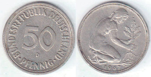 1967 D Germany 50 Pfennig (EF) A003372
